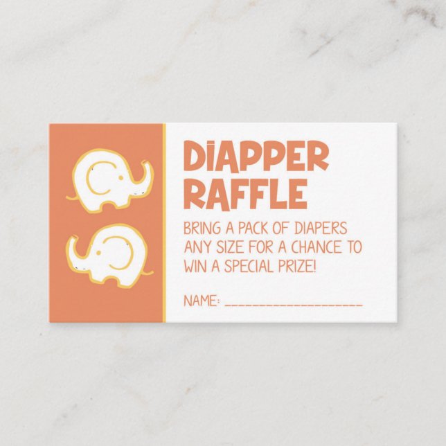 Tarjeta De Recepción Billete de naranja Elephant Diaper Raffle (Anverso)