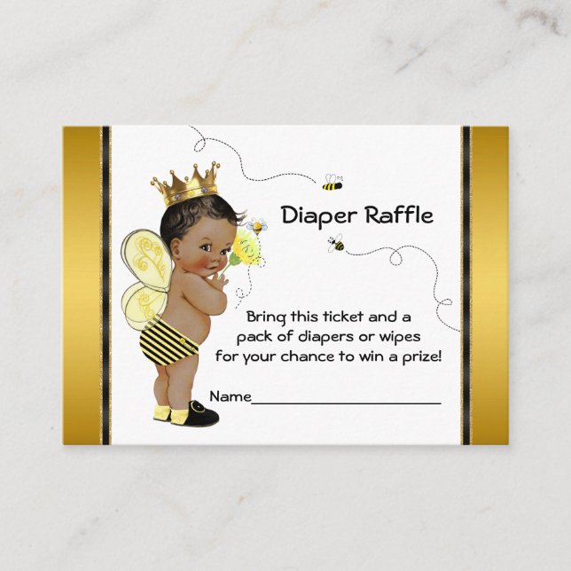 Tarjeta De Recepción Billete de niño afroamericano Bee Diaper Raffle (Anverso)