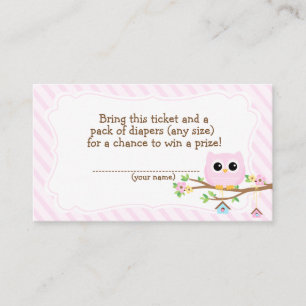 Tarjeta De Recepción Billete de Owl Baby Shower rosado Diaper Raffle