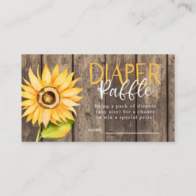 Tarjeta De Recepción Billete de pañal de Baby Shower girasol Raffle Tic (Anverso)