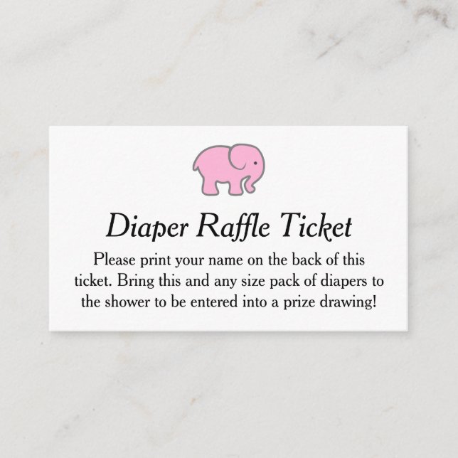 Tarjeta De Recepción Billete de pañal de Elefante Rosa Raffle Ticket (Anverso)