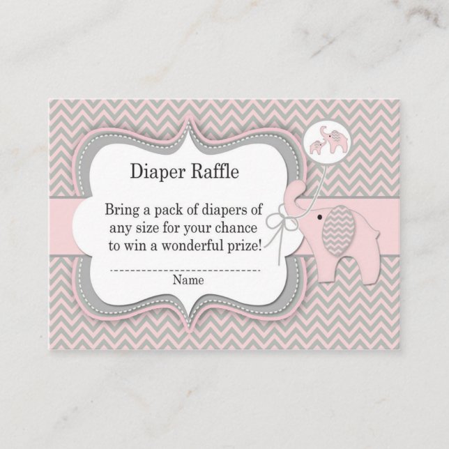 Tarjeta De Recepción Billete de pañal de Elefante Rosa Raffle Ticket (Anverso)