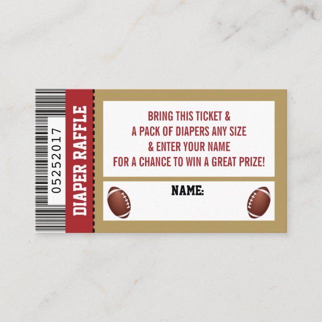 Tarjeta De Recepción Billete de pañal, deportes, Baby Shower de fútbol (Anverso)