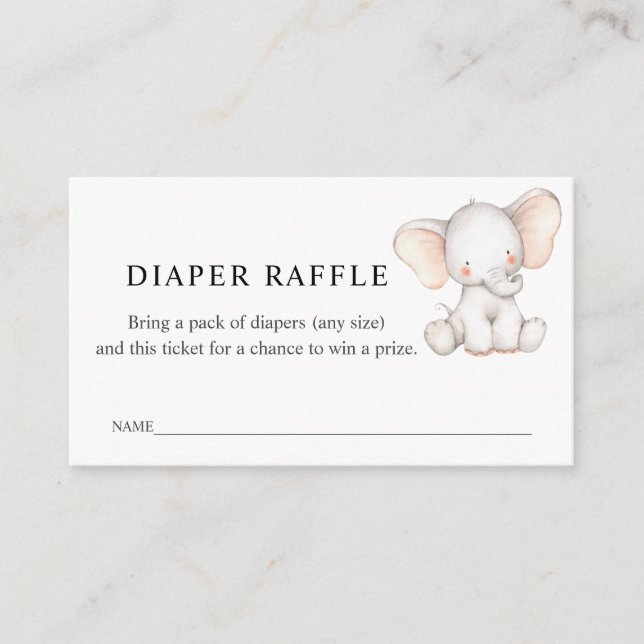 Tarjeta De Recepción Billete de pañal elefante Raffle para Baby Shower (Anverso)