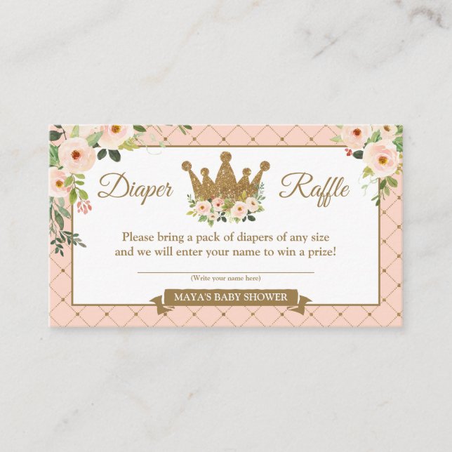 Tarjeta De Recepción Billete de pañal floral floral de Little Princess  (Anverso)