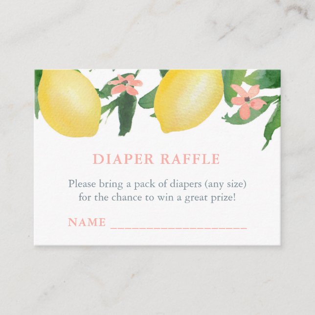 Tarjeta De Recepción Billete de pañal Lemons Raffle para Baby Shower Ch (Anverso)