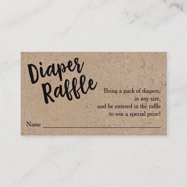 Tarjeta De Recepción Billete de pañal Raffle, Kraft de escritura negra (Anverso)