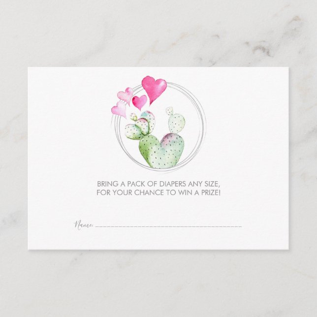 Tarjeta De Recepción Billete de pañal Raffle, pequeño cactus de amor (Anverso)