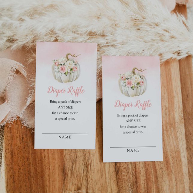 Tarjeta De Recepción Billete De Raffé De Calabaza Pequeña Rosa (Elegant Girl Pumpkin Diaper Raffle Ticket)