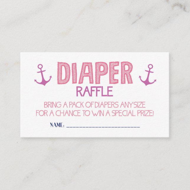 Tarjeta De Recepción Billete De Raffle Diaper De Ancla Rosa (Anverso)