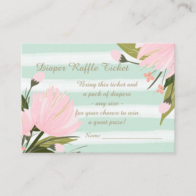 Tarjeta De Recepción Billete De Raffle Mint Pink Floral Baby Shower (Anverso)