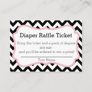 Tarjeta De Recepción Billete de raqueta de Diaper Chevron negro y rosa