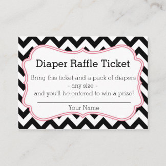 Tarjeta De Recepción Billete de raqueta de Diaper Chevron negro y rosa
