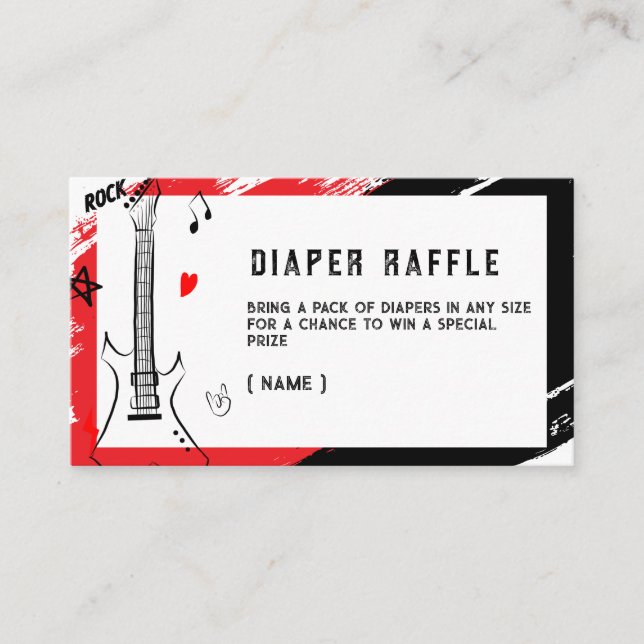 Tarjeta De Recepción Billete de rock Star Diaper Raffle | Bebé rojo y n (Anverso)