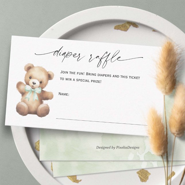 Tarjeta De Recepción Billete Neutral de pañal de oso pequeño de género (Sage Green We Can Bearly Wait, Teddy Bear Gender Neutral baby Shower Diaper raffle TIcket Cards)