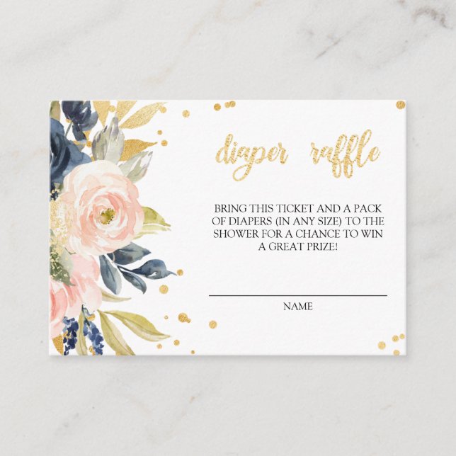 Tarjeta De Recepción Billete Rubor Rosado y Naval Baby Shower Diaper Ra (Anverso)