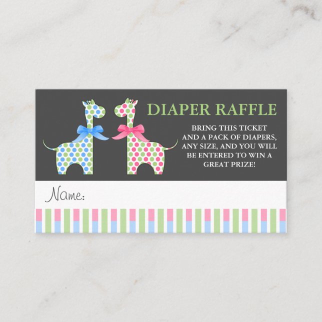 Tarjeta De Recepción Billetes en doble y Chica Giraffe Diaper Raffle (Anverso)
