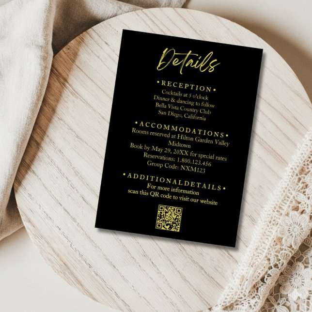 Tarjeta De Recepción Black and Gold Wedding Details Enclosure Card (Subido por el creador)