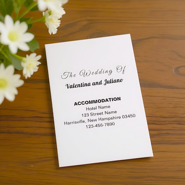 Tarjeta De Recepción Black and White Typography Accommodation Portrait (Typography style black and white wedding accommodation portrait enclosure card)