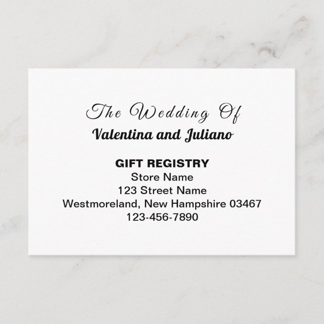 Tarjeta De Recepción Black and White Typography Wedding Gift Registry (Anverso)