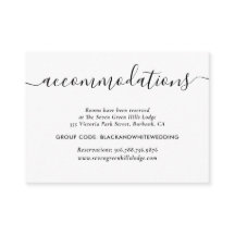 Black and White Wedding Hotel Accommodation Cards