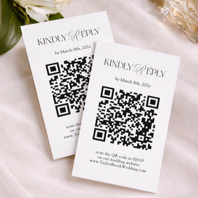 Tarjeta De Recepción Black and White Wedding RSVP Qr Code Enclosure Car (Subido por el creador)
