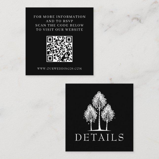 Tarjeta De Recepción Black Aspen Tree Wedding QR (Anverso / Reverso)