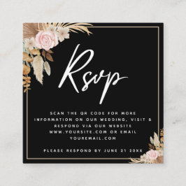 Tarjeta De Recepción Black Boho Dried Palm Pampas Grass QR Code Rsvp