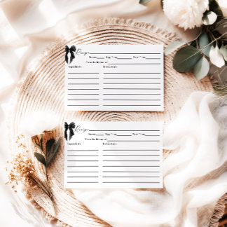 Tarjeta De Recepción Black Bow Bridal Shower Recipe Card