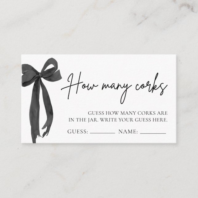 Tarjeta De Recepción Black Bow moderno adivina cuántos juegos de corcho (Anverso)