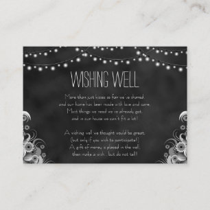 Tarjeta De Recepción Black Chalkboard String Luces que Desean Bien