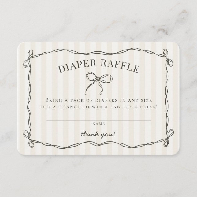 Tarjeta De Recepción Black Coquette Bow Baby Shower Diaper Raffle (Anverso)