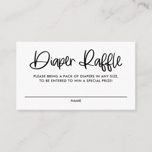 Tarjeta De Recepción Black Cute Modern Caligraphy Diaper Raffle Games (Anverso)