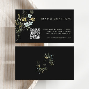 Tarjeta De Recepción Black Delicate Wildflower Modern Boho Wedding RSVP