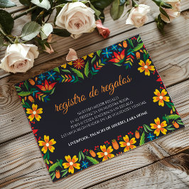 Tarjeta De Recepción Black Floral Colorful Botanical Spanish Wedding