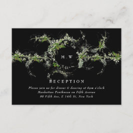 Tarjeta De Recepción Black Formal Eucalyptus Wreath Monogram Wedding