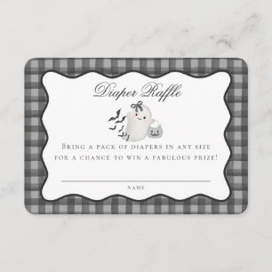 Tarjeta De Recepción Black Gingham Cute Ghost Diaper Raffle Insert