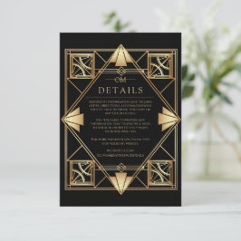 Tarjeta De Recepción Black & Gold Art Deco Geometric Wedding 