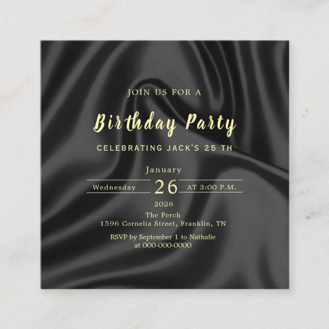 Tarjeta De Recepción Black & Gold Birthday Invitation (Anverso)