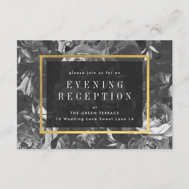 Tarjeta de recepción Black Gold Rose Bouquet Weddi (Anverso)