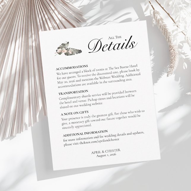 Tarjeta De Recepción Black Palm Wedding Details Card  (Subido por el creador)
