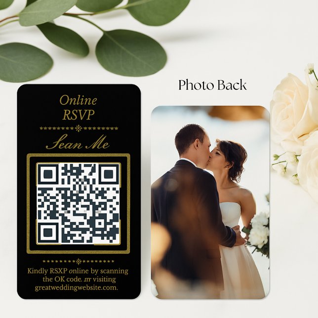 Tarjeta De Recepción Black | Photo Online RSVP QR Code Wedding  (RSVP QR Code Black Wedding Enclosure Card)