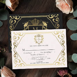 Tarjeta De Recepción Black Royal Fantasy Monogram RSVP