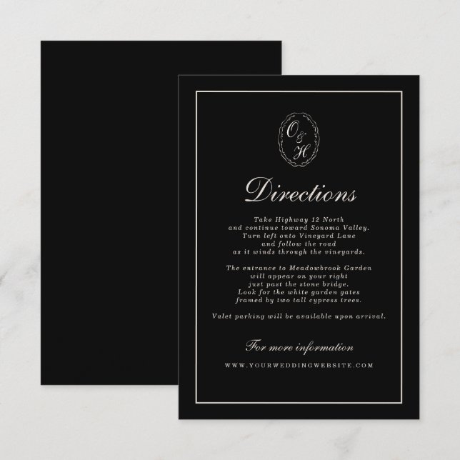 Tarjeta De Recepción Black Tie Wedding Classic Directions Card (Anverso / Reverso)
