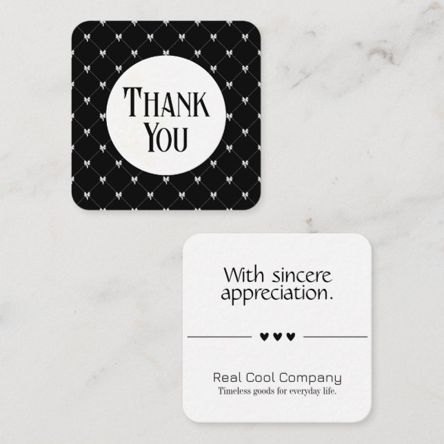 Tarjeta De Recepción Black & White Bow Monogram Thank You Card (Anverso / Reverso)