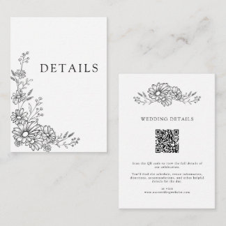 Tarjeta De Recepción Black White Chic Botanical QR Code Wedding Details