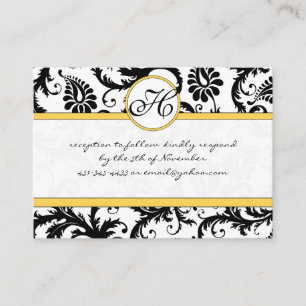 Tarjeta De Recepción Black White Damask Yellow Trim Wedm Wedding RSVP
