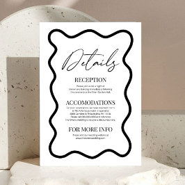 Tarjeta De Recepción Black White Elegant Wavy Border Wedding Details