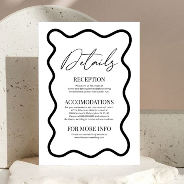 Tarjeta De Recepción Black White Elegant Wavy Border Wedding Details (Subido por el creador)