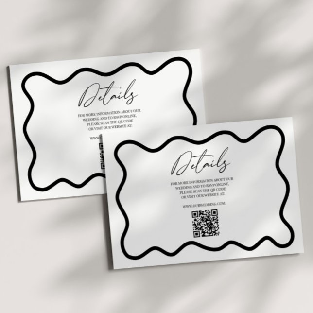Tarjeta De Recepción Black White Elegant Wavy Border Wedding Details (Subido por el creador)